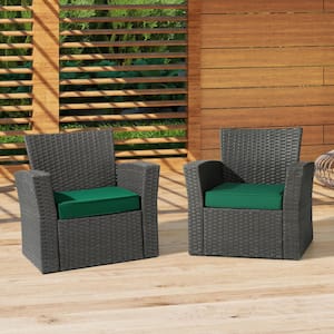 Fading Free 20 in. W. x 19.5 in. x 4 in. Green Outdoor Patio Thick Square Lounge Chair Seat Cushion with Ties 2-Pack