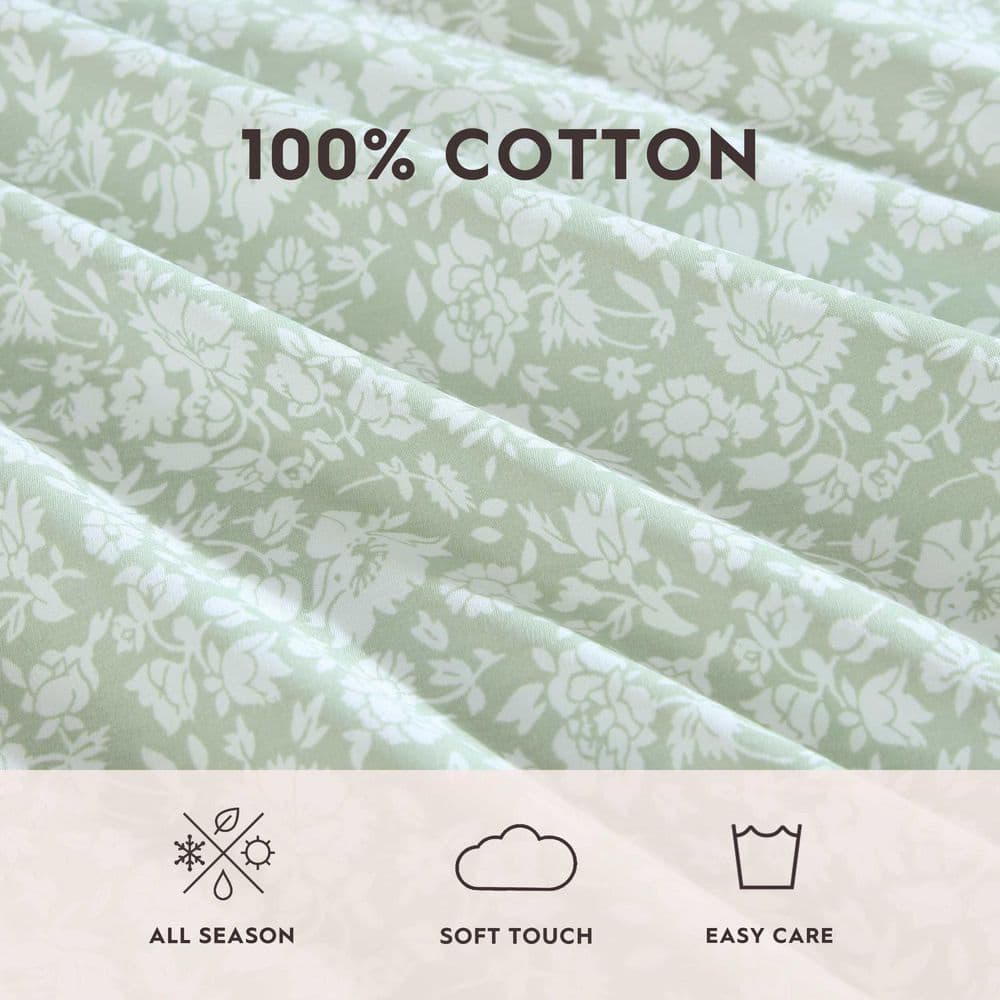 Heirloom Ditzy Green Floral Cotton Twin Sheet Set