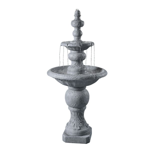 52.56 in. 2 Tier Outdoor Water Cascade Fountain for Outdoor Living Spaces in Stone Gray