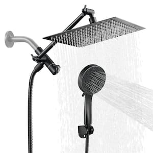 Rain Full 5-Spray Patterns 8 in. Wall Mount Dual Shower Heads and Handheld Shower Head 1.8 GPM in Matte Black