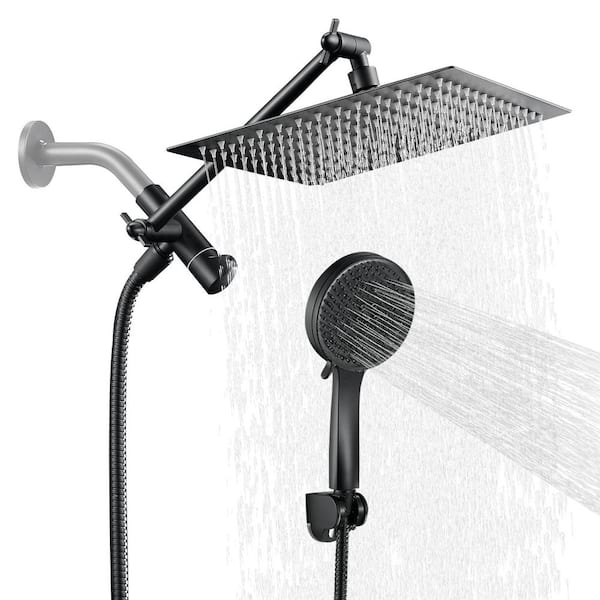 Heemli Rainfall Shower Head Combo 5-Spray 8 in. Wall Mount Dual Shower Heads and Handheld Shower Head with 1.8 GPM in Black