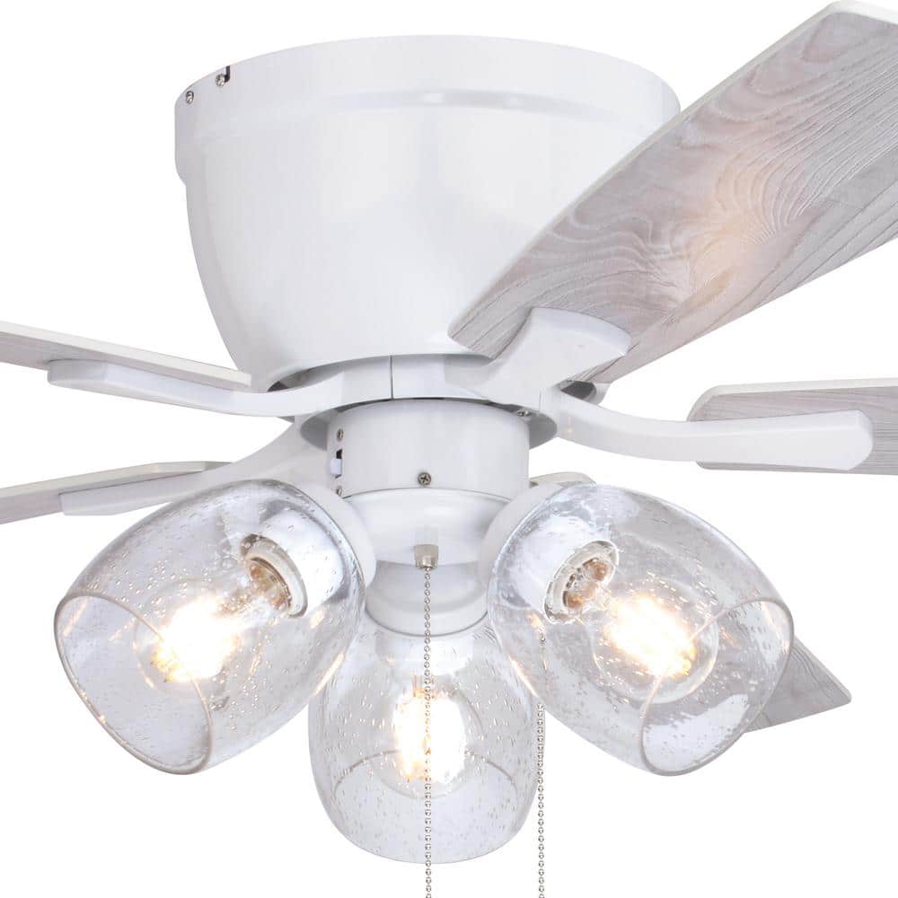 Brayton White 3-Light Flush Mount Ceiling Fan with Clear Glass Shades
