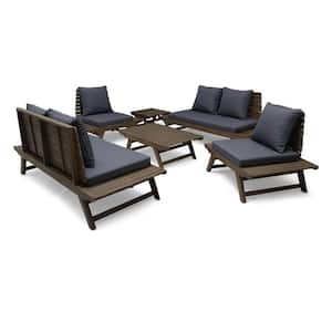 Sedona Grey 6-Piece Wood Patio Conversation Seating Set with Dark Grey Cushions