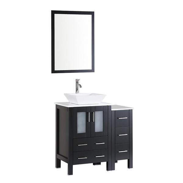 Bosconi 36 in. Single Vanity in Espresso with Vanity Top in White in White with White Basin and Mirror