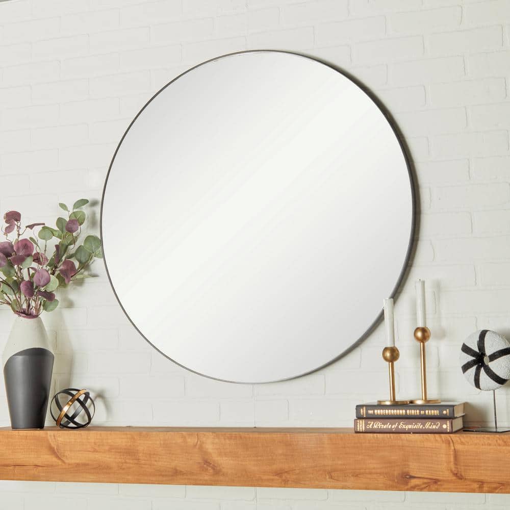 36" Frameless Round Wall Mirror with Black Edge