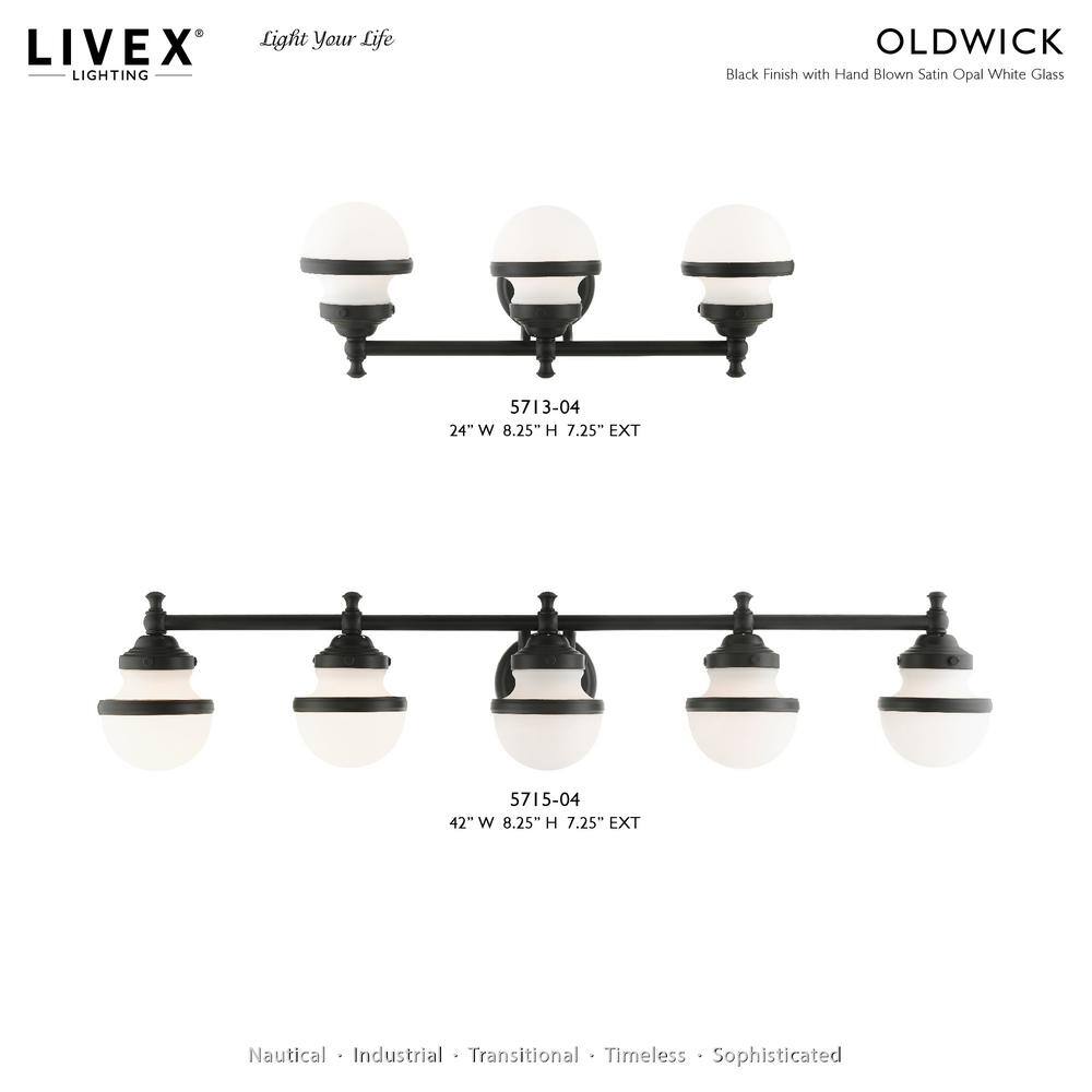 Oldwick Sleek Black 5-Light Vanity Sconce with Satin Opal White Glass