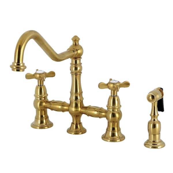 Essex 2-Handle Bridge Kitchen Faucet in Brushed Brass