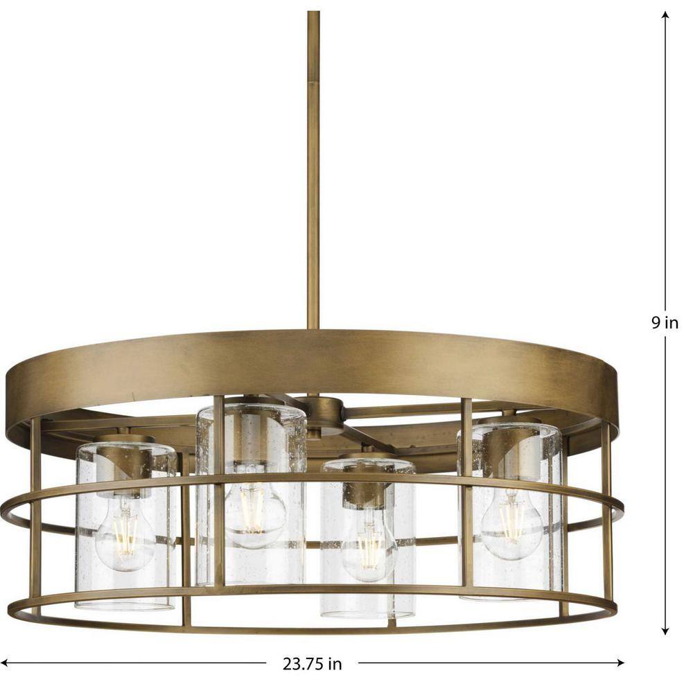 Aged Bronze Drum 4-Light Chandelier with Glass Shades