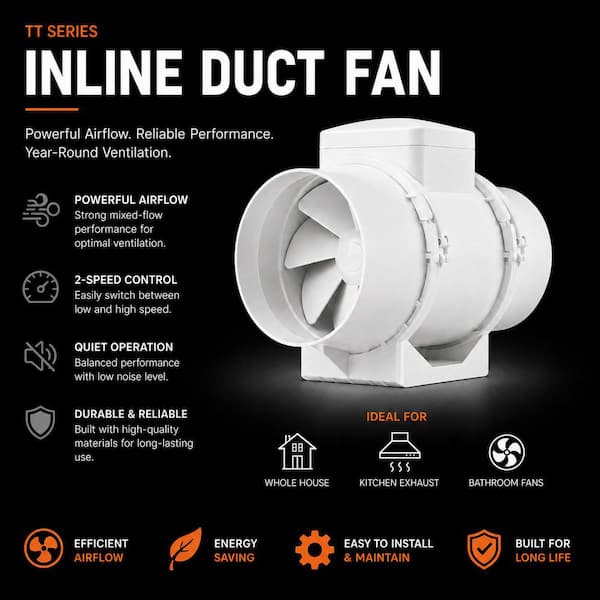 VENTS-US VENTS 473 CFM Power 8 in. Mixed Flow In-Line Duct Fan TT