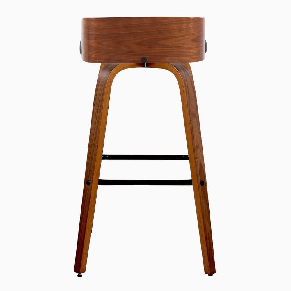Walnut Wood and Dark Gray Swivel Barstool Set