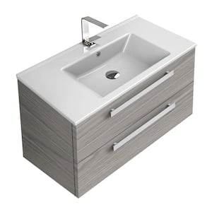 Dadila 33 in. W x 17.5 in. D x 17.4 in. H Bathroom Vanity in Grey Walnut with Ceramic Vanity Top and Basin in White