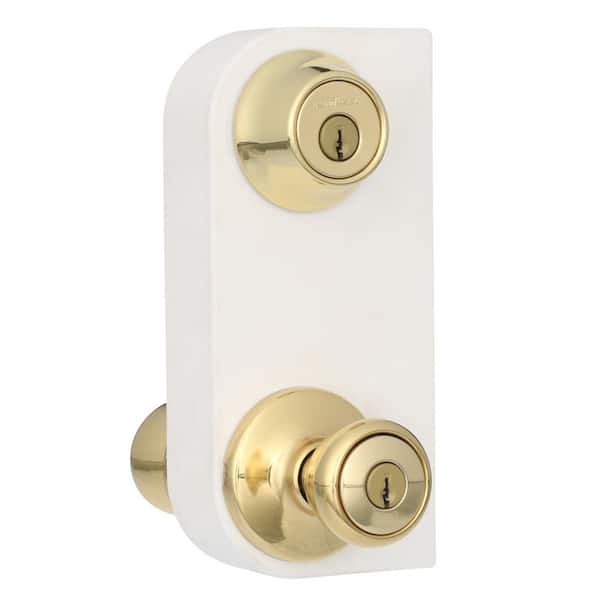 Tylo Polished Brass Exterior Entry Door Knob and Single Cylinder Deadbolt Project Pack Combo Pack