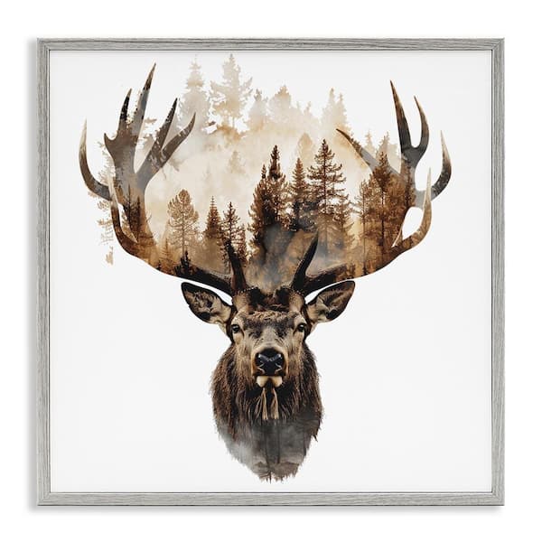 Stupell Industries Deer Forest Silhouette by LSR Design Studio Gray Framed Animal Giclee Art Print 17 in. x 17 in.