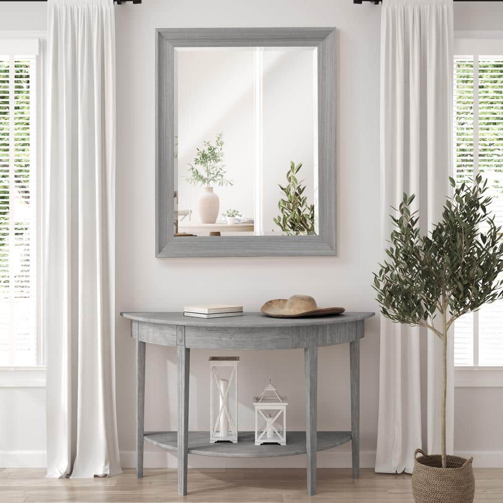 Transitional Gray Wood Beveled Edge Rectangular Wall Mirror