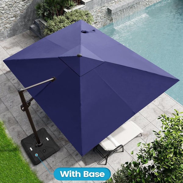 Crestlive Products 11 ft. x 9 ft. Rectangular Outdoor Cantilever Patio Umbrella in Navy Blue with 260 lbs. Base Stand