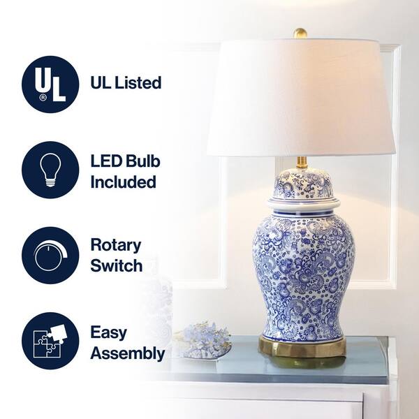 JONATHAN Y Ellis 29.5 in. H Ceramic Table Lamp, Blue/White