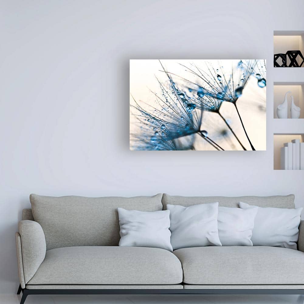 Mystic Blue Dandelion Water Droplets Canvas Print 30x47