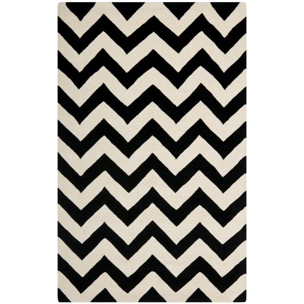 Ivory and Black Hand-Tufted Wool 4' x 6' Rug