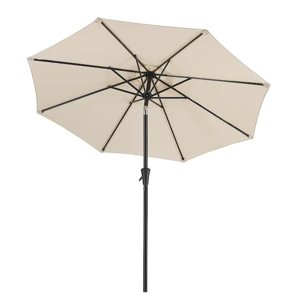 Unbranded 9 ft Outdoor Market Patio Umbrella with Manual Tilt, Easy Crank Lift in Beige