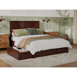 Madison Walnut Queen Platform Bed with Matching Foot Board with 2-Urban Bed Drawers