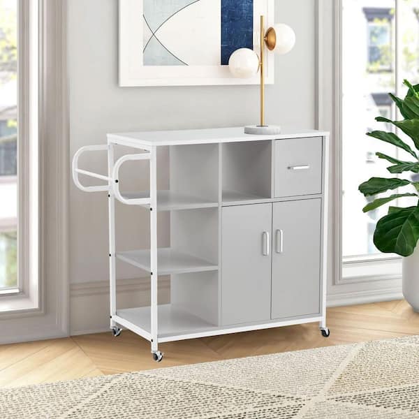 FUNKOL Gray Kitchen Cart with 2 Doors, 1 Drawer and Open Storage Space ...