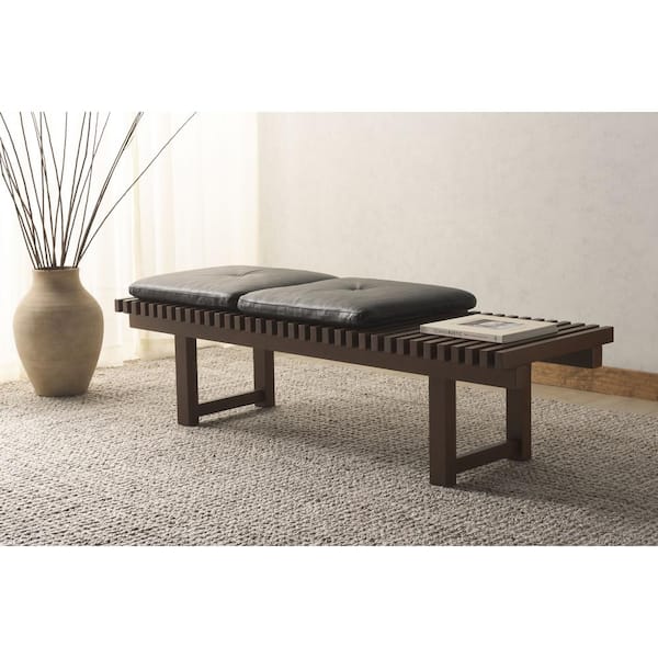 SAFAVIEH Bolivar Black/Dark Brown Entryway Bench 59 in.