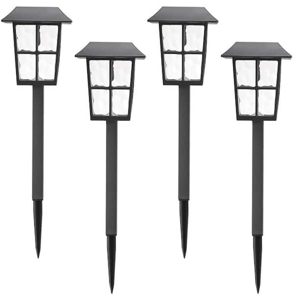 Hampton Bay Archer Black Integrated LED Weather Resistant Outdoor Solar Path Light (4-Pack)