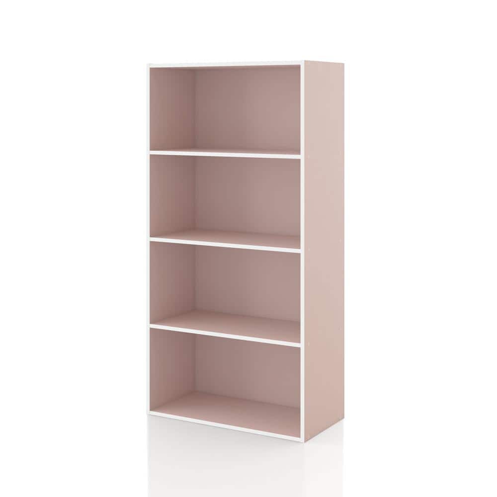 Light Pink Stackable 4-Tier Wood Cube Bookcase for Kids