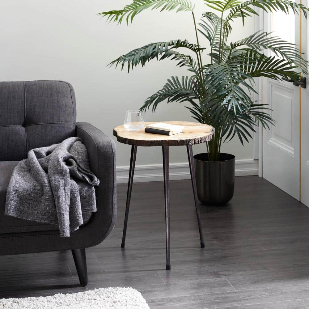 Olivia & May Rustic Mango Wood Slice Accent Table Brown: No Assembly, Splayed Legs, Wood Frame