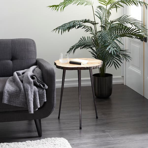 Litton Lane 21 in. Brown Large Round Wood End Table