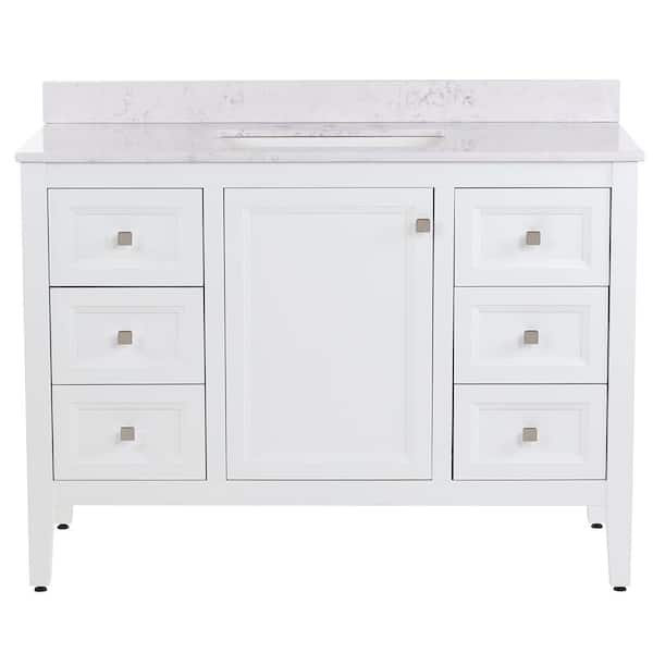 Darcy 43 in. W x 22 in. D Bath Vanity in White with Stone Effect Vanity Top in Lunar with White Sink