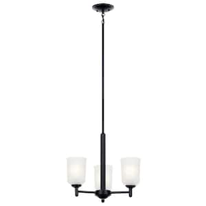 Shailene 17.5 in. 3-Light Black Transitional Shaded Cylinder Mini Chandelier for Dining Room