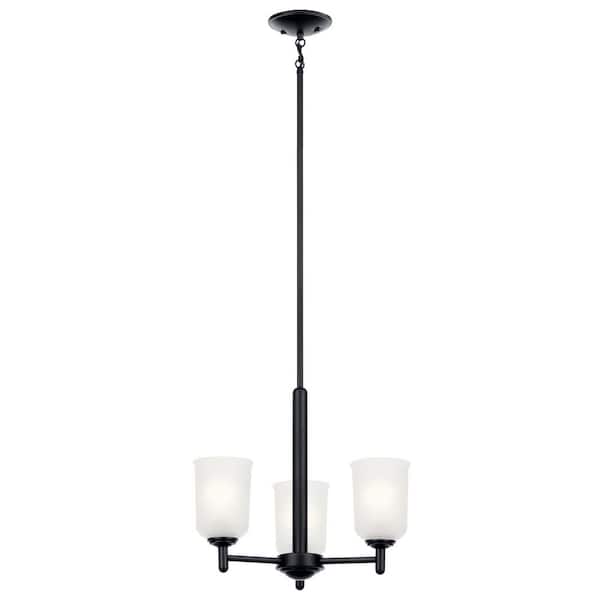 KICHLER Shailene 17.5 in. 3-Light Black Transitional Shaded Cylinder Mini Chandelier for Dining Room