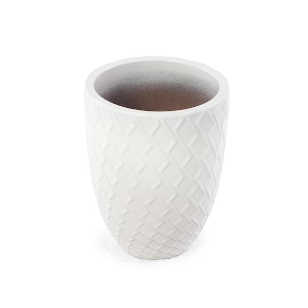 17 in. Diameter Cream White Handmade Outdoor Ceramic Planter Pot with Diamond Pattern