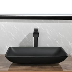 22 in. Matte Black Rectangular Glass Vessel Sink with Bathroom Faucet and Pop-Up Drain