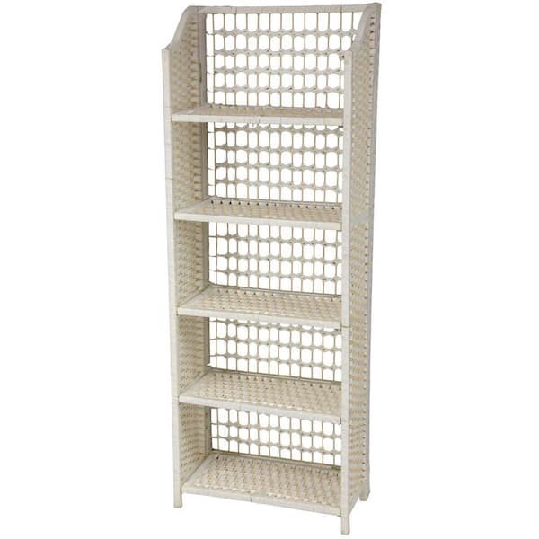 White 5-Shelf Natural Fiber Shelving Trunk