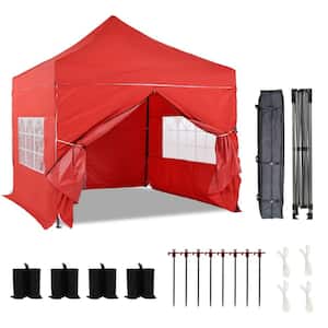10 ft. x 10 ft. Heavy-Duty Commercial Instant Pop Up Canopy Tent with Sidewalls and Wheeled Bag and Weight Bags-Red