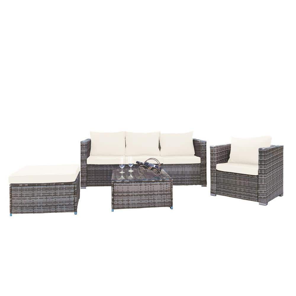 Inner Decor Flint 4-Piece Gray Sturdy Wicker Outdoor Patio Conversation ...