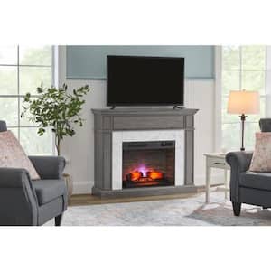 Pritchett 53 in. W Wall Media Mantel Electric Fireplace in Gray Finish with a White Faux Carrara Surround
