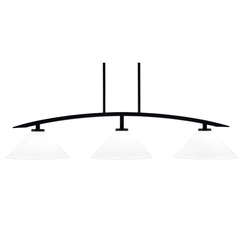 Siena 45.25 in. 3-Light Matte Black Chandelier with 12 in. White Muslin Gla