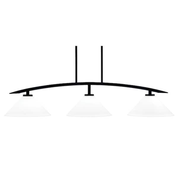 Unbranded Siena 45.25 in. 3-Light Matte Black Chandelier with 12 in. White Muslin Glass Shades No Bulbs Included