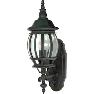 1-Light - 20 in. Wall Lantern Sconce with Clear Beveled Glass Textured Black