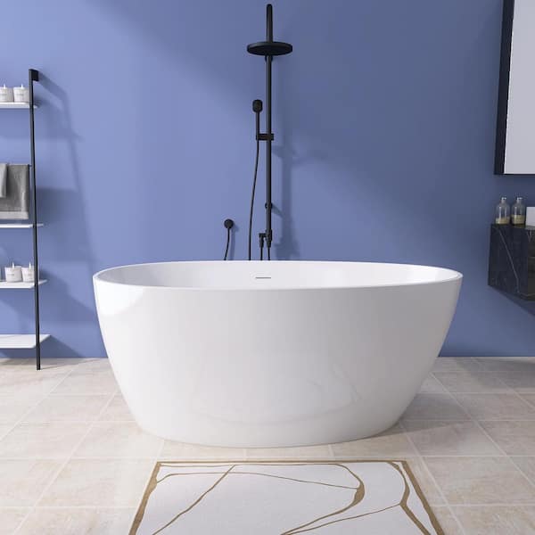 ANGELES HOME 59 in. x 29.5 in. Soaking Bathtub with Integrated Slotted Overflow and Chrome Pop-up Drain Anti-clogging in Gloss White