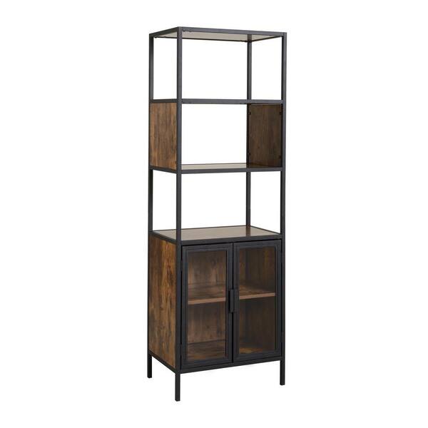 Homestar Hamilton Antique Wood Metal and Wood Media Storage with Glass Doors