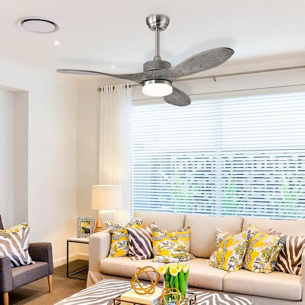 FORCLOVER 48 in. Indoor Nickel Wood Ceiling Fan with LED Lights and 6 Speed Levels