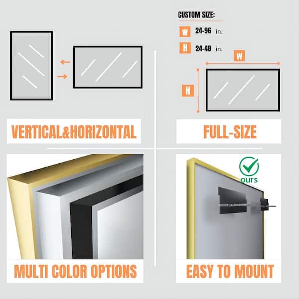 72 in. W x 32 in. H Rectangular Aluminum Framed Wall Bathroom Vanity Mirror in Black