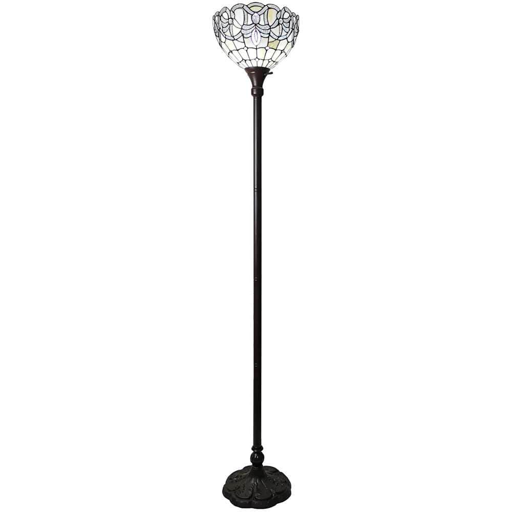 Tiffany Style Stained Glass Bronze Torchiere Floor Lamp