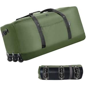 Large 32.3 in Water Resistant Foldable Rolling Duffel Bag in Green, Reinforced Bottom with Heavy Duty 3 Wheels