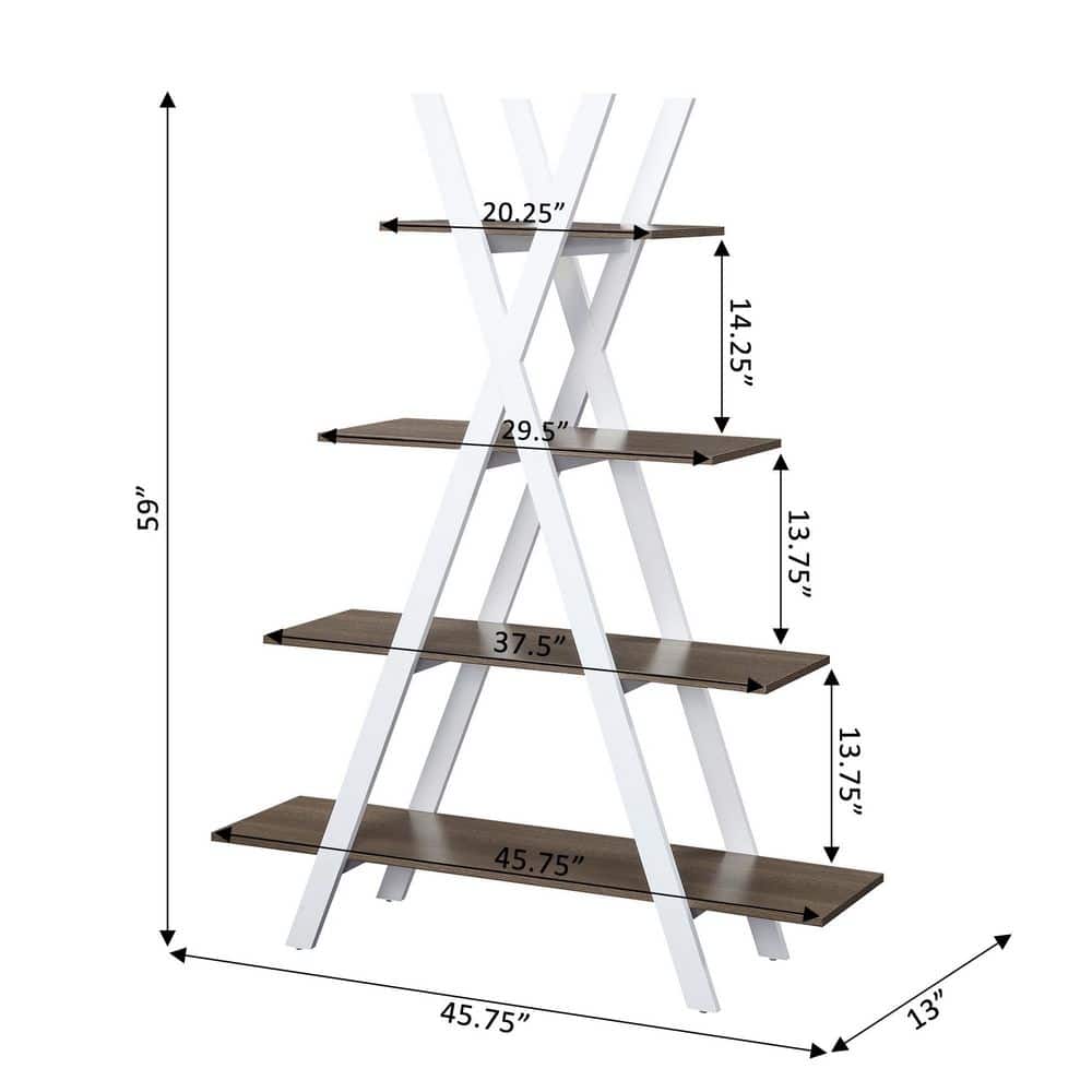White MDF A-Frame Ladder Bookshelf, 59" Tall