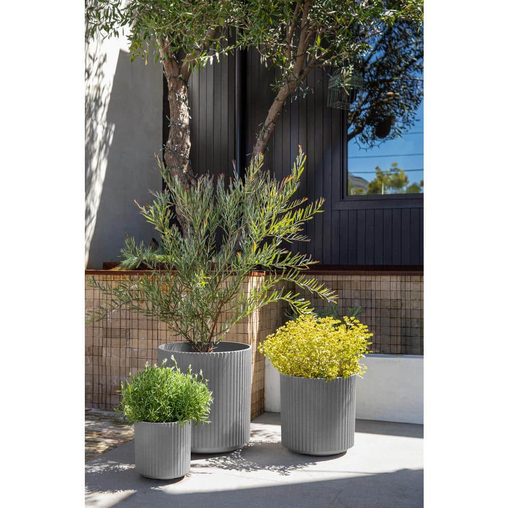 Gray Fluted Concrete-Composite Indoor/Outdoor Planter Set
